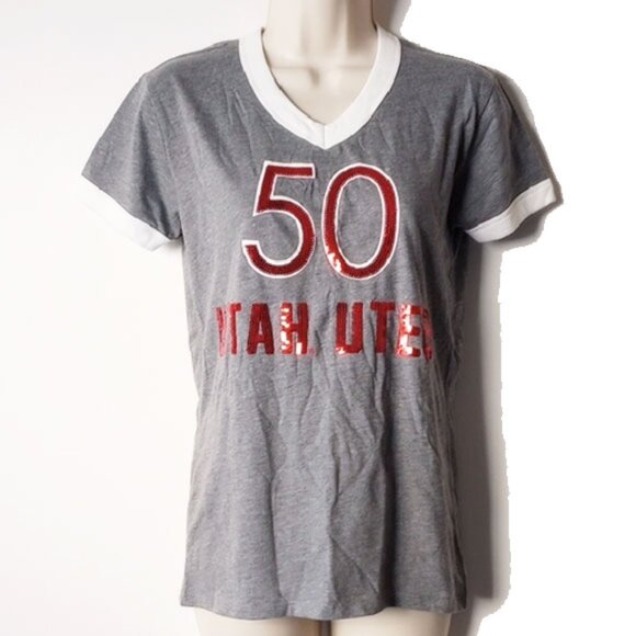 NWT Victoria's Secret Pink Sequin T-Shirt XS Utah Utes Collegiate Collection - Picture 1 of 9